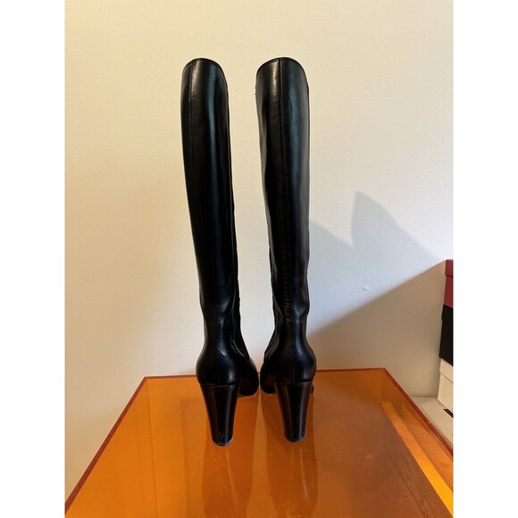 Hobbs London Milton Elastic Side Long Boot Knee-High Heeled Boot Black Leather - Picture 6 of 11